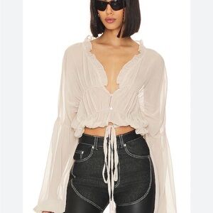 SNDYS Women's Cream Ruffle Top NWT